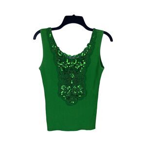 Tara Ryan Embroidered Beaded Sequin Ribbed Green‎ Tank Size Small